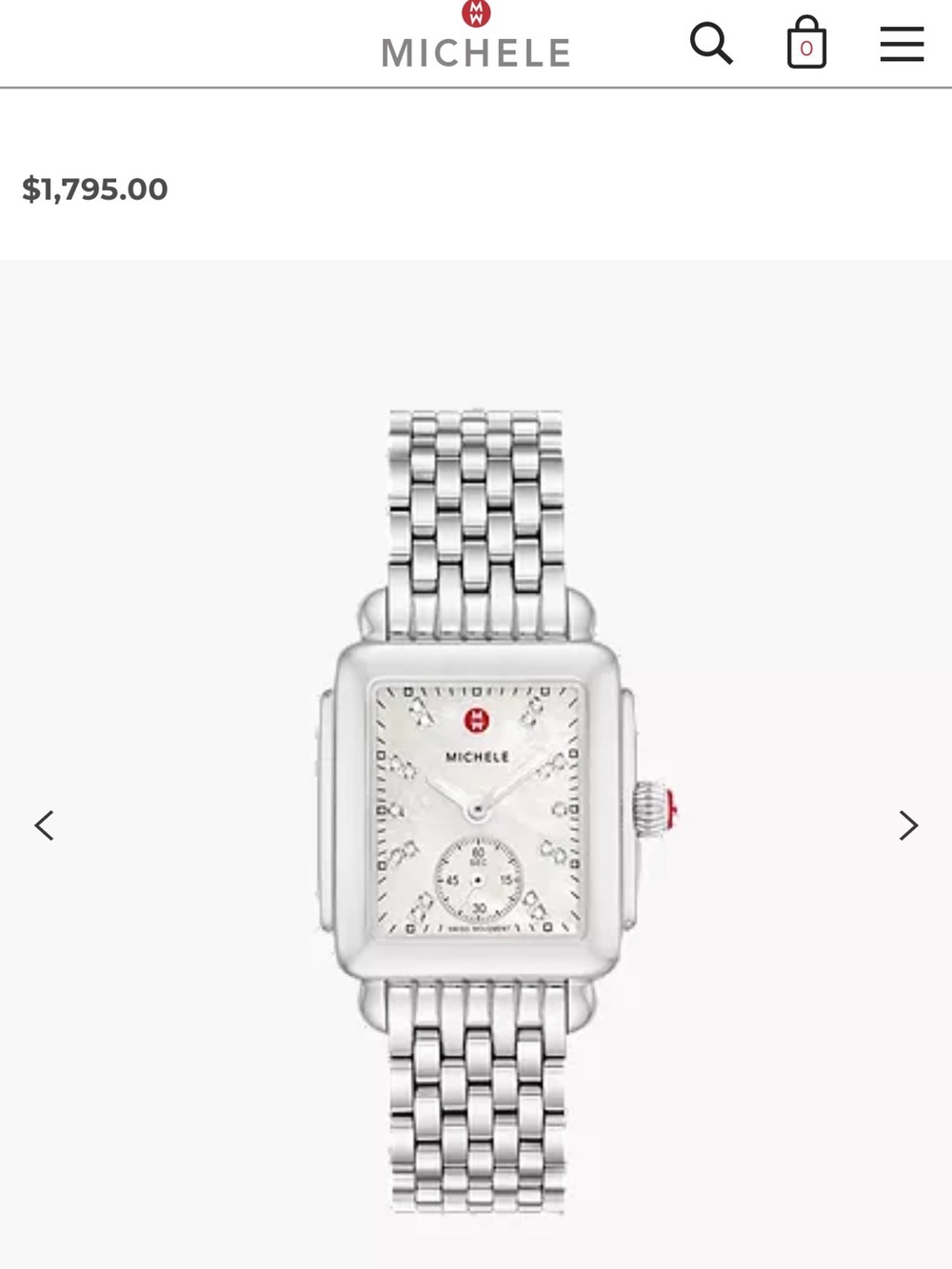 NEW IN BOX! Michele Silver Stainless Steel Diamond Accent Watch with White Dial - Picture 2 of 6
